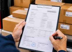 Operative completing an asbestos waste consignment note confirming licensed disposal in Surrey